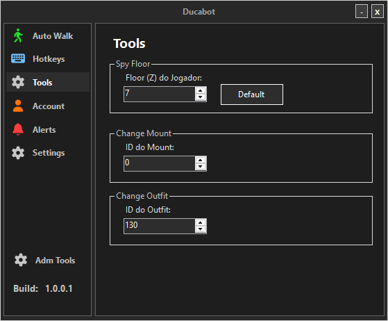 Painel de controle do DUCABOT